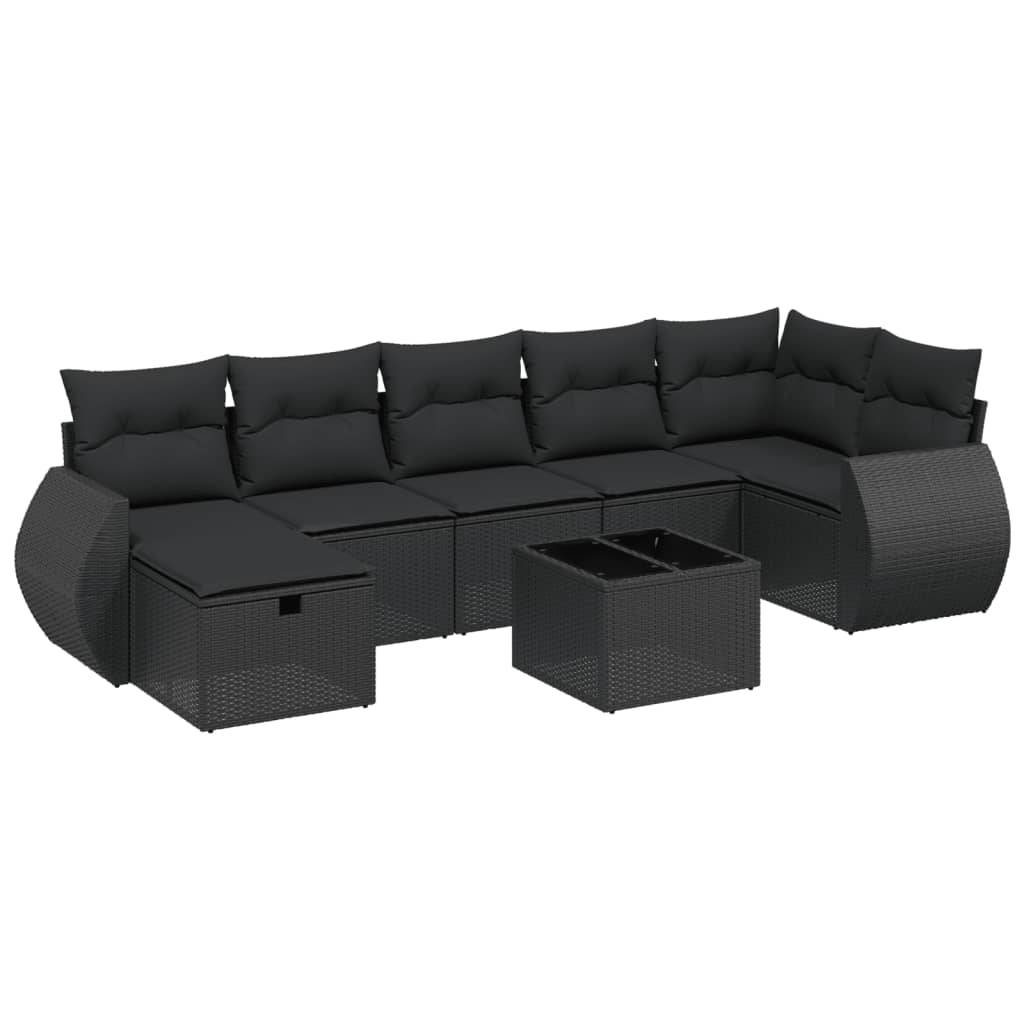 vidaXL 8-tlg. Garten-Sofagarnitur mit Kissen Schwarz Poly Rattan