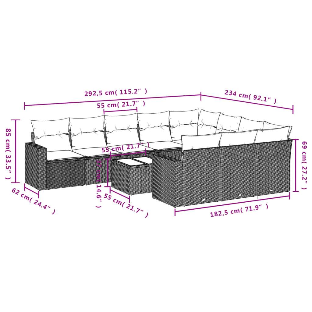 vidaXL 11-tlg. Garten-Sofagarnitur mit Kissen Grau Poly Rattan