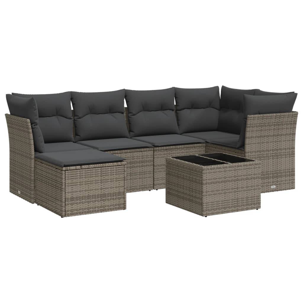vidaXL 7-tlg. Garten-Sofagarnitur mit Kissen Grau Poly Rattan