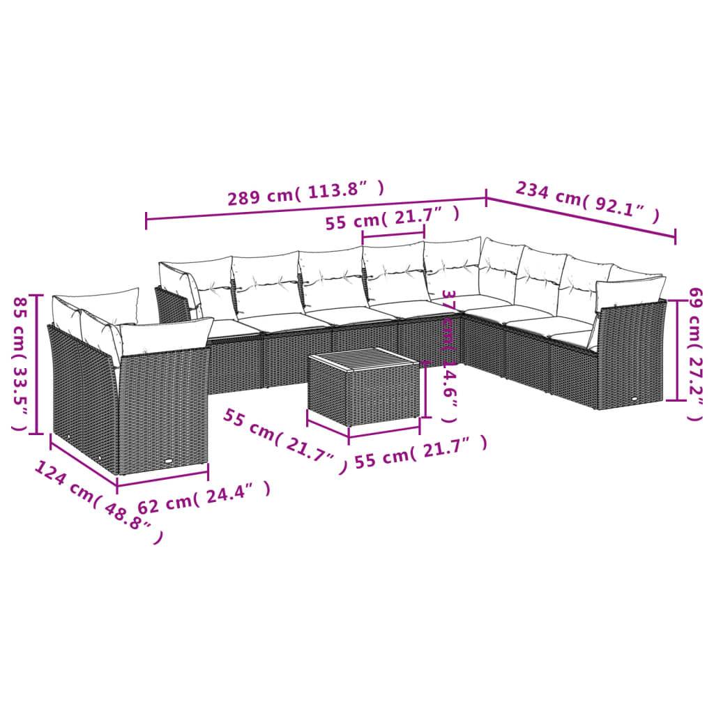 vidaXL 11-tlg. Garten-Sofagarnitur mit Kissen Beige Poly Rattan