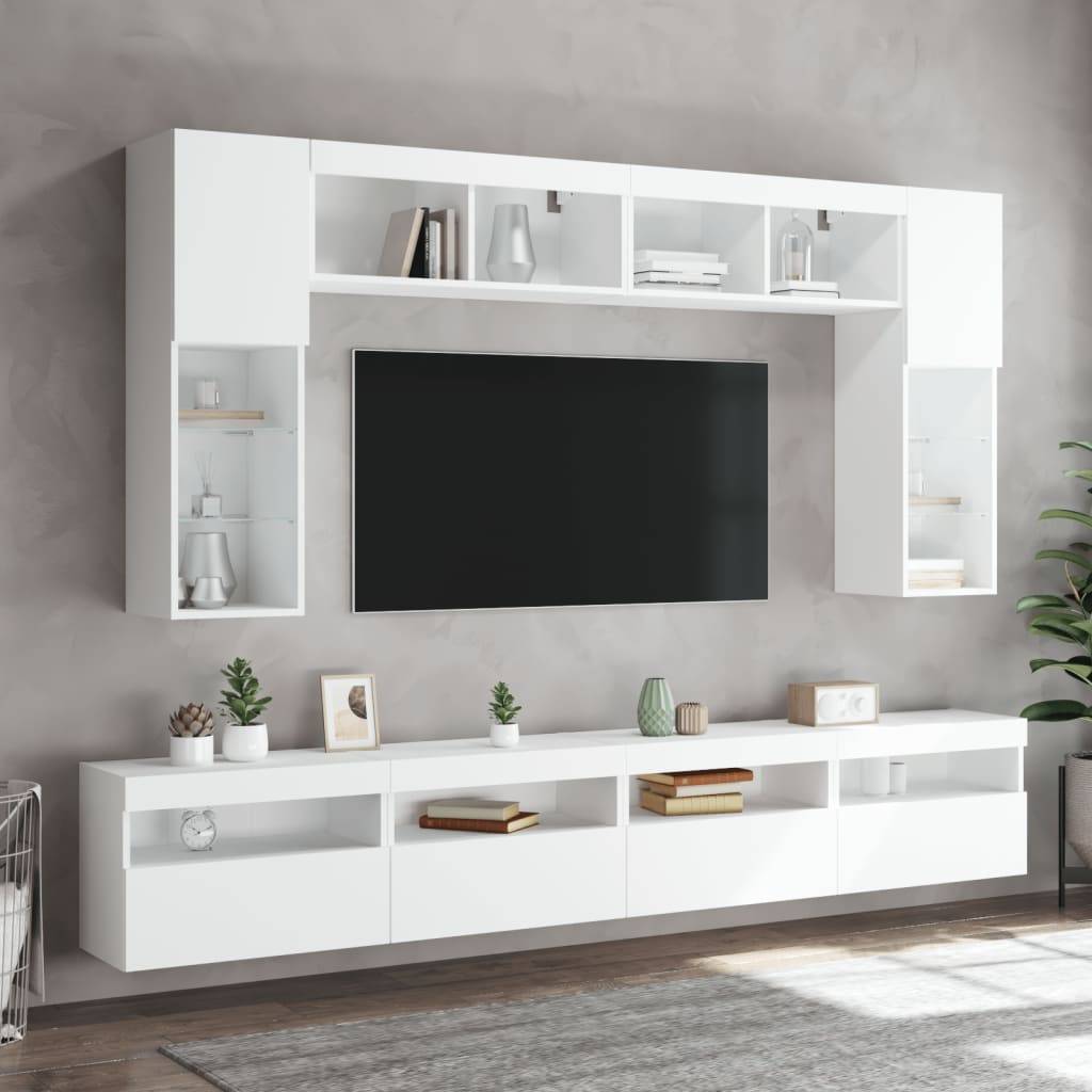 vidaXL 8-tlg. TV-Wohnwand mit LED-Leuchten Weiß