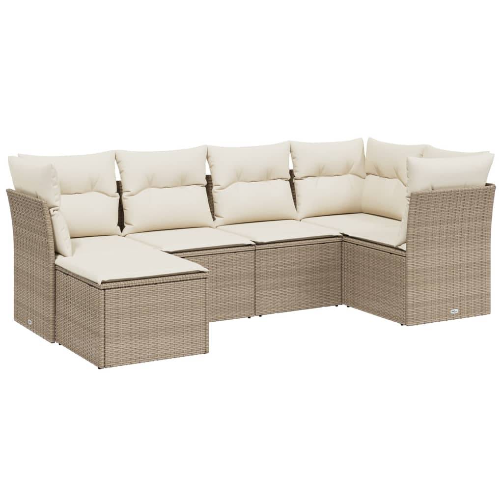 vidaXL 6-tlg. Garten-Sofagarnitur mit Kissen Beige Poly Rattan