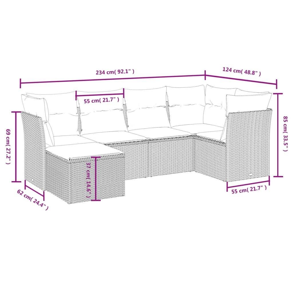 vidaXL 6-tlg. Garten-Sofagarnitur mit Kissen Beige Poly Rattan
