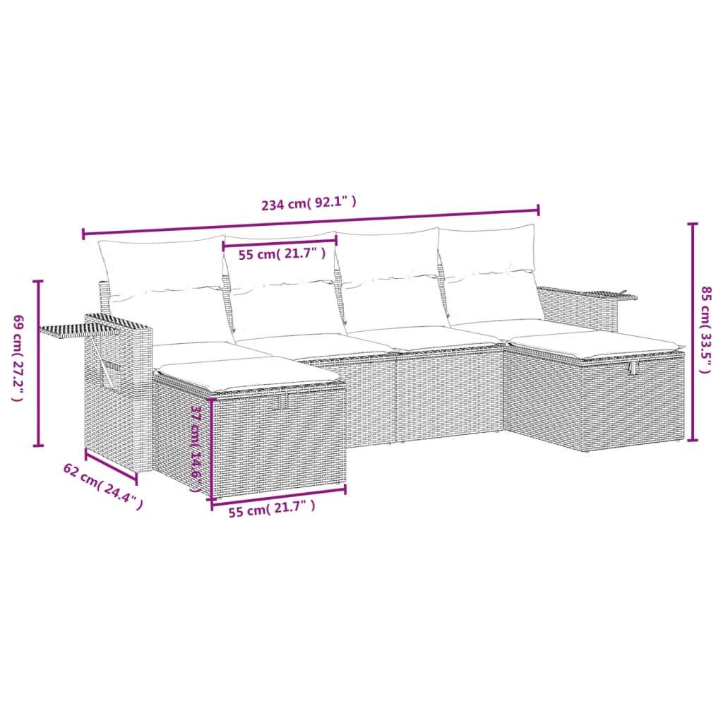 vidaXL 6-tlg. Garten-Sofagarnitur mit Kissen Schwarz Poly Rattan