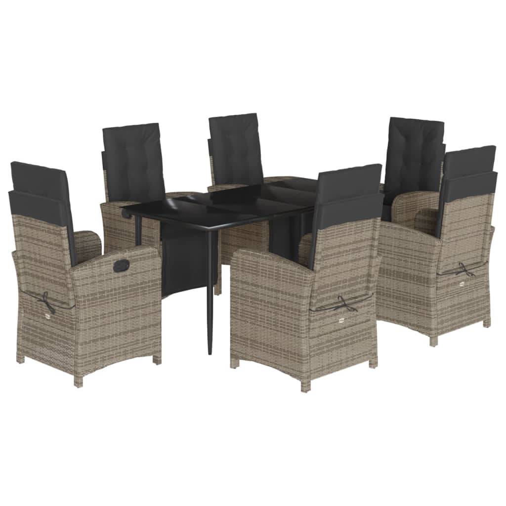 vidaXL 7-tlg. Garten-Essgruppe mit Kissen Grau Poly Rattan
