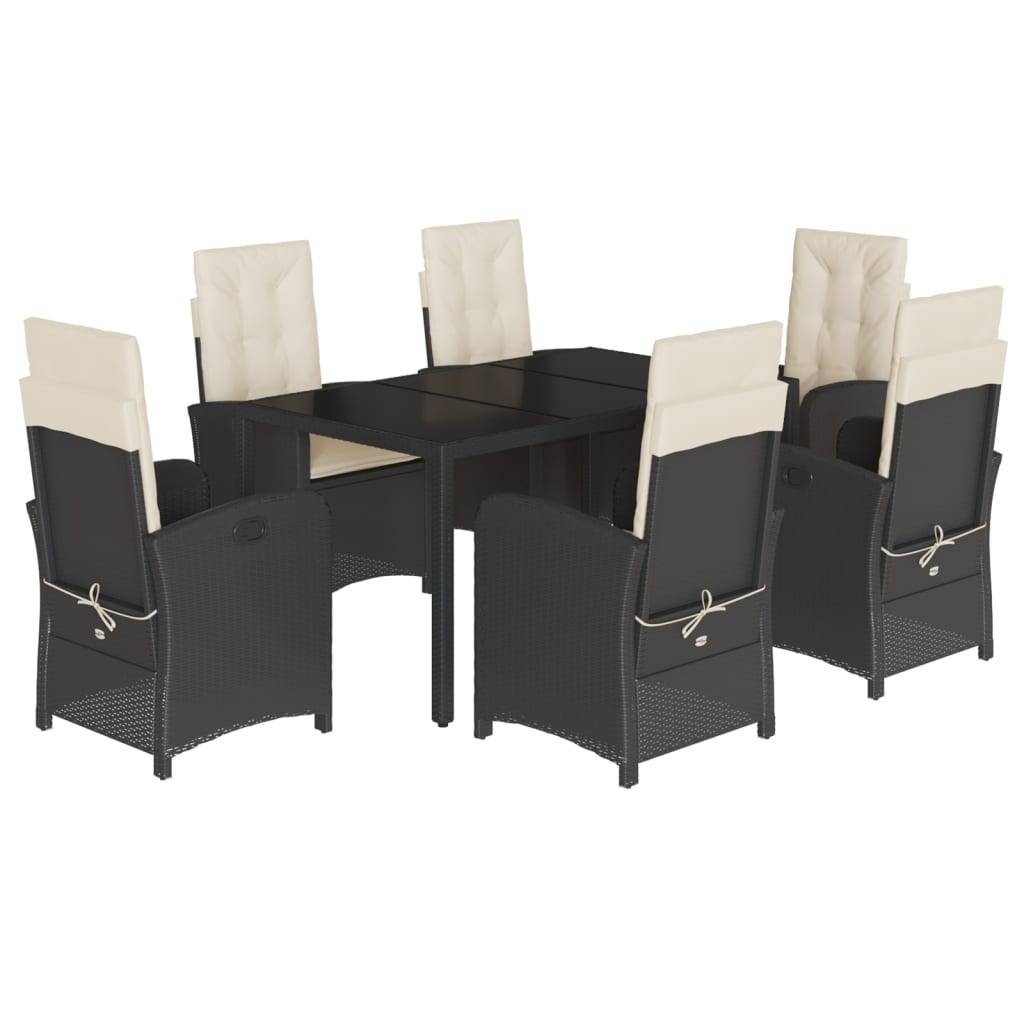vidaXL 7-tlg. Garten-Essgruppe mit Kissen Schwarz Poly Rattan