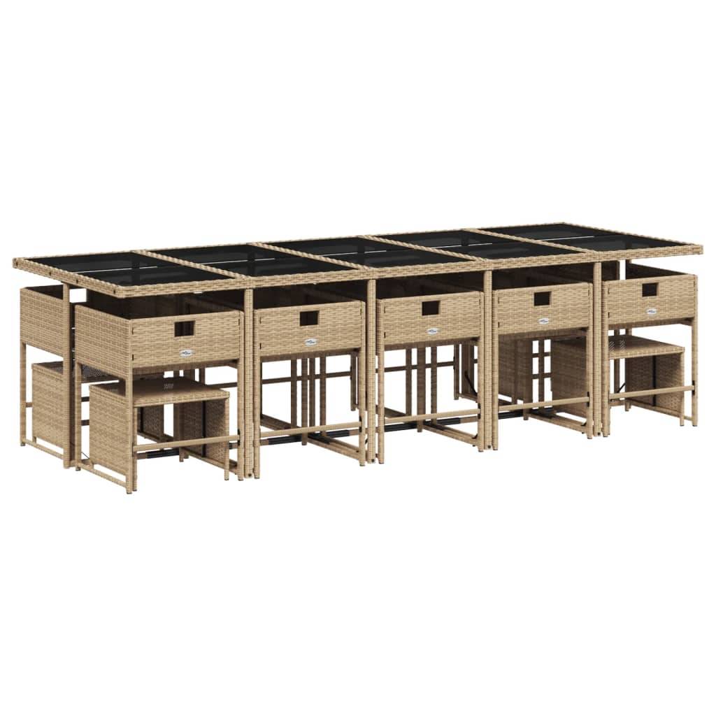 vidaXL 15-tlg. Garten-Essgruppe mit Kissen Beigemischung Poly Rattan