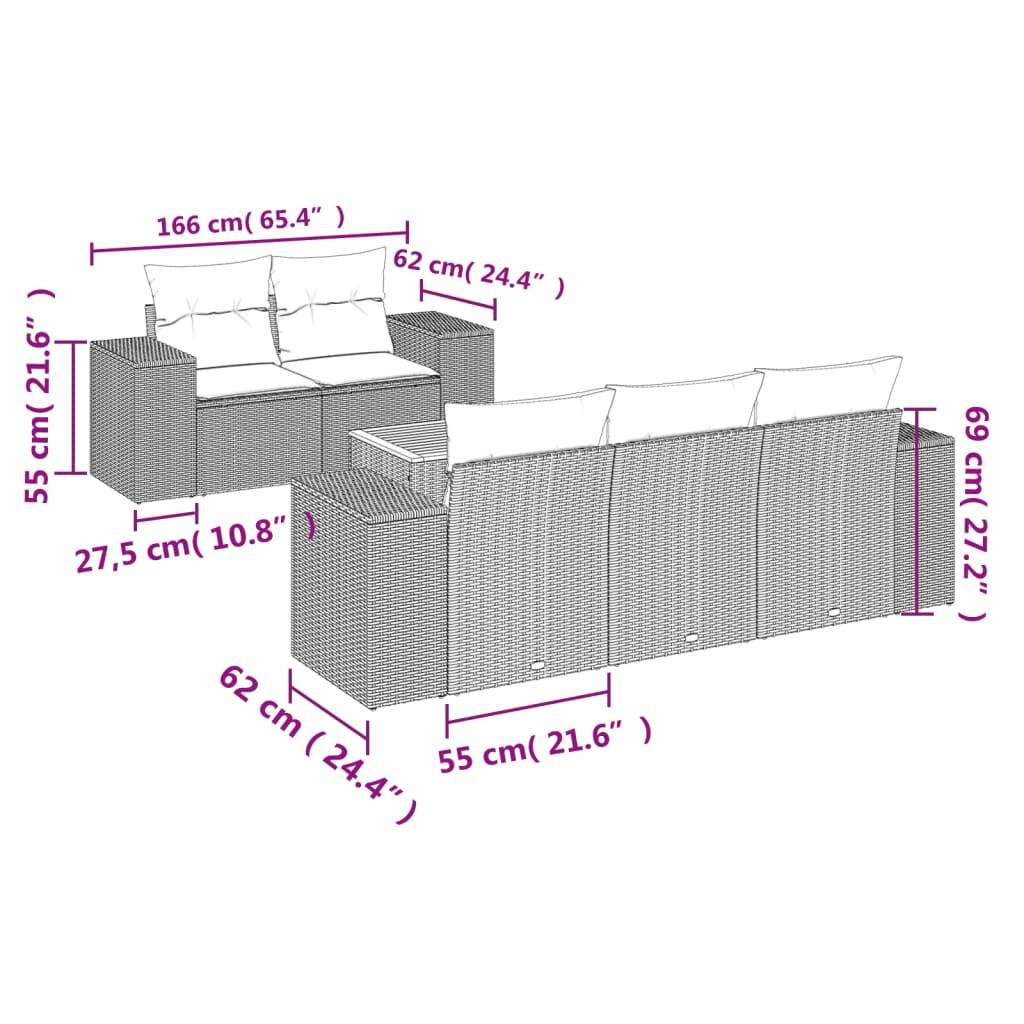 vidaXL 6-tlg. Garten-Sofagarnitur mit Kissen Grau Poly Rattan