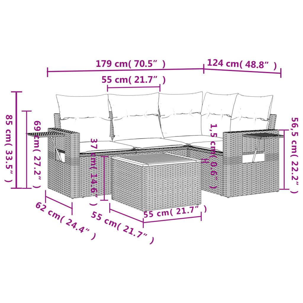 vidaXL 5-tlg. Garten-Sofagarnitur mit Kissen Beige Poly Rattan