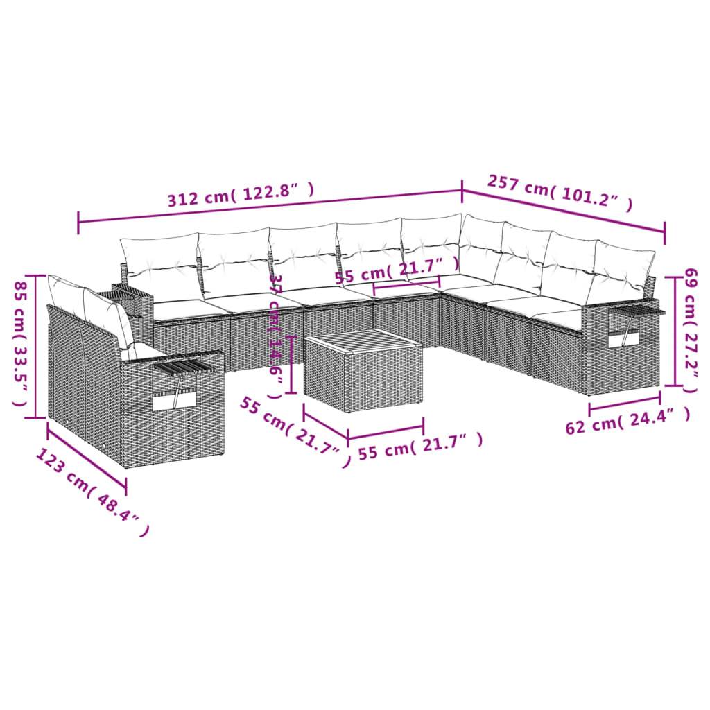 vidaXL 11-tlg. Garten-Sofagarnitur mit Kissen Beige Poly Rattan