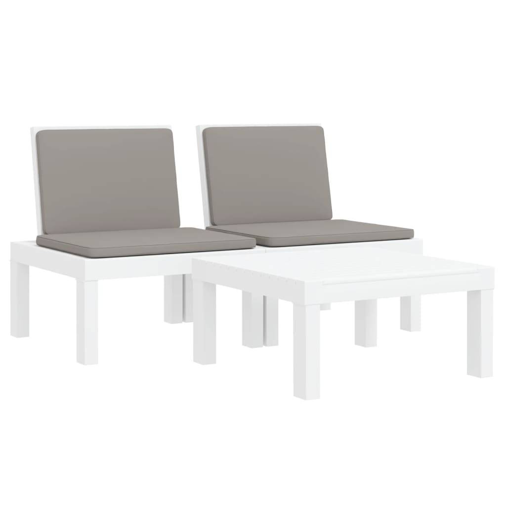 vidaXL 3-tlg. Garten-Lounge-Set mit Kissen Weiß PP
