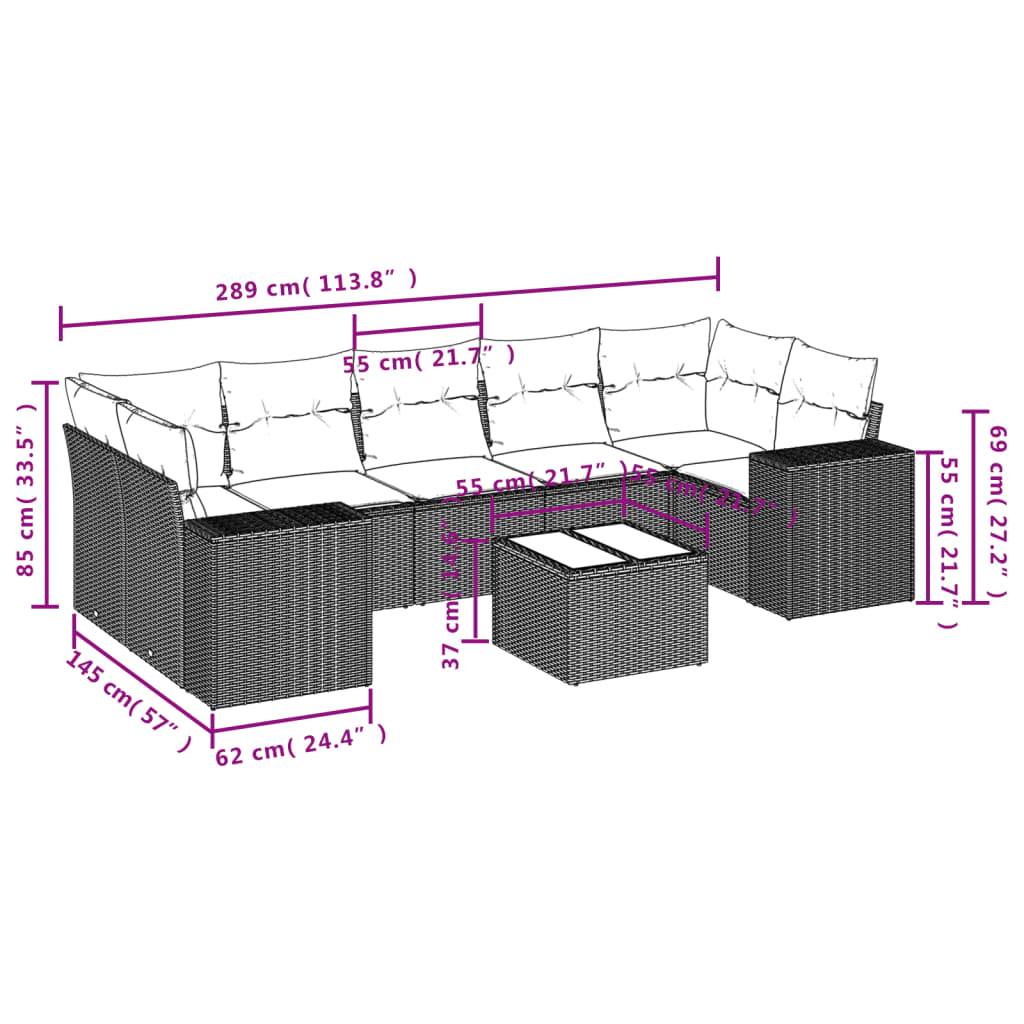 vidaXL 8-tlg. Garten-Sofagarnitur mit Kissen Braun Poly Rattan