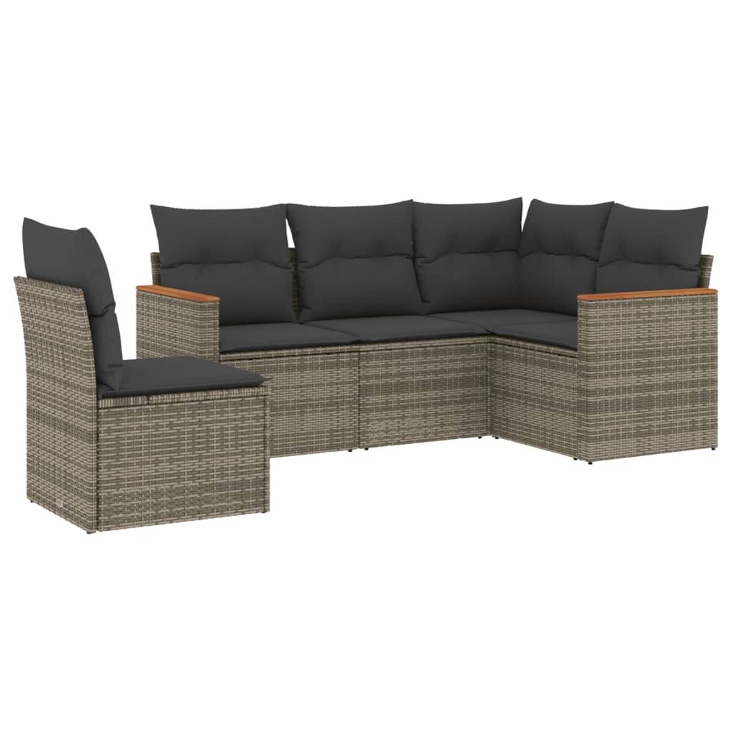 vidaXL 5-tlg. Garten-Sofagarnitur mit Kissen Grau Poly Rattan