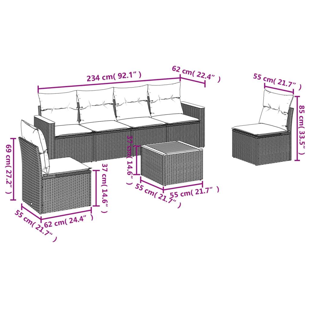 vidaXL 7-tlg. Garten-Sofagarnitur mit Kissen Schwarz Poly Rattan