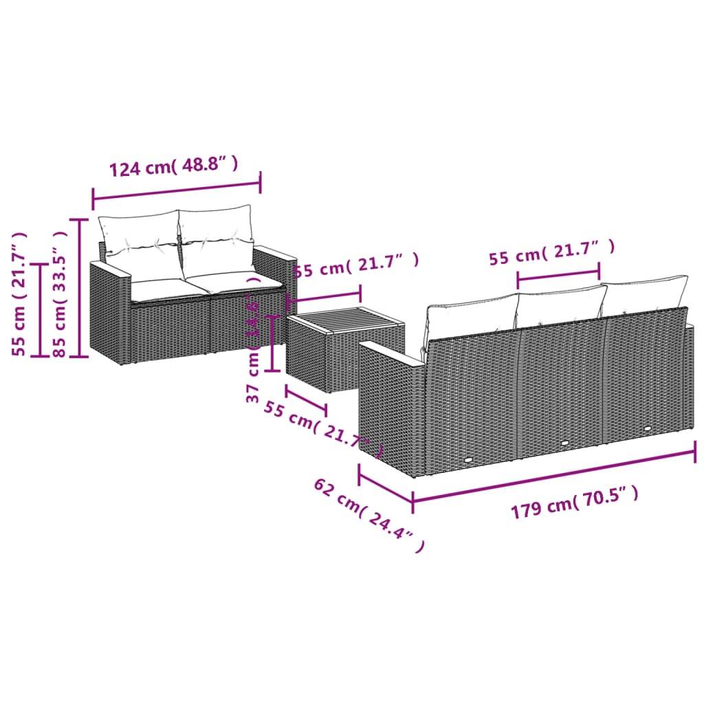 vidaXL 6-tlg. Garten-Sofagarnitur mit Kissen Grau Poly Rattan