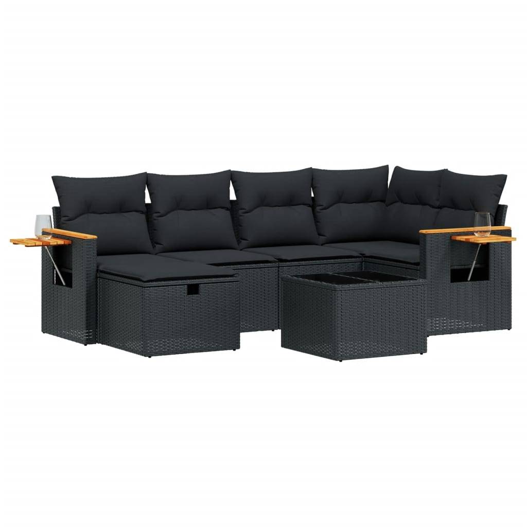 vidaXL 7-tlg. Garten-Sofagarnitur mit Kissen Schwarz Poly Rattan