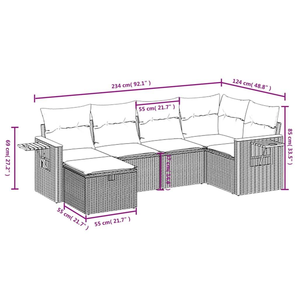 vidaXL 6-tlg. Garten-Sofagarnitur mit Kissen Schwarz Poly Rattan