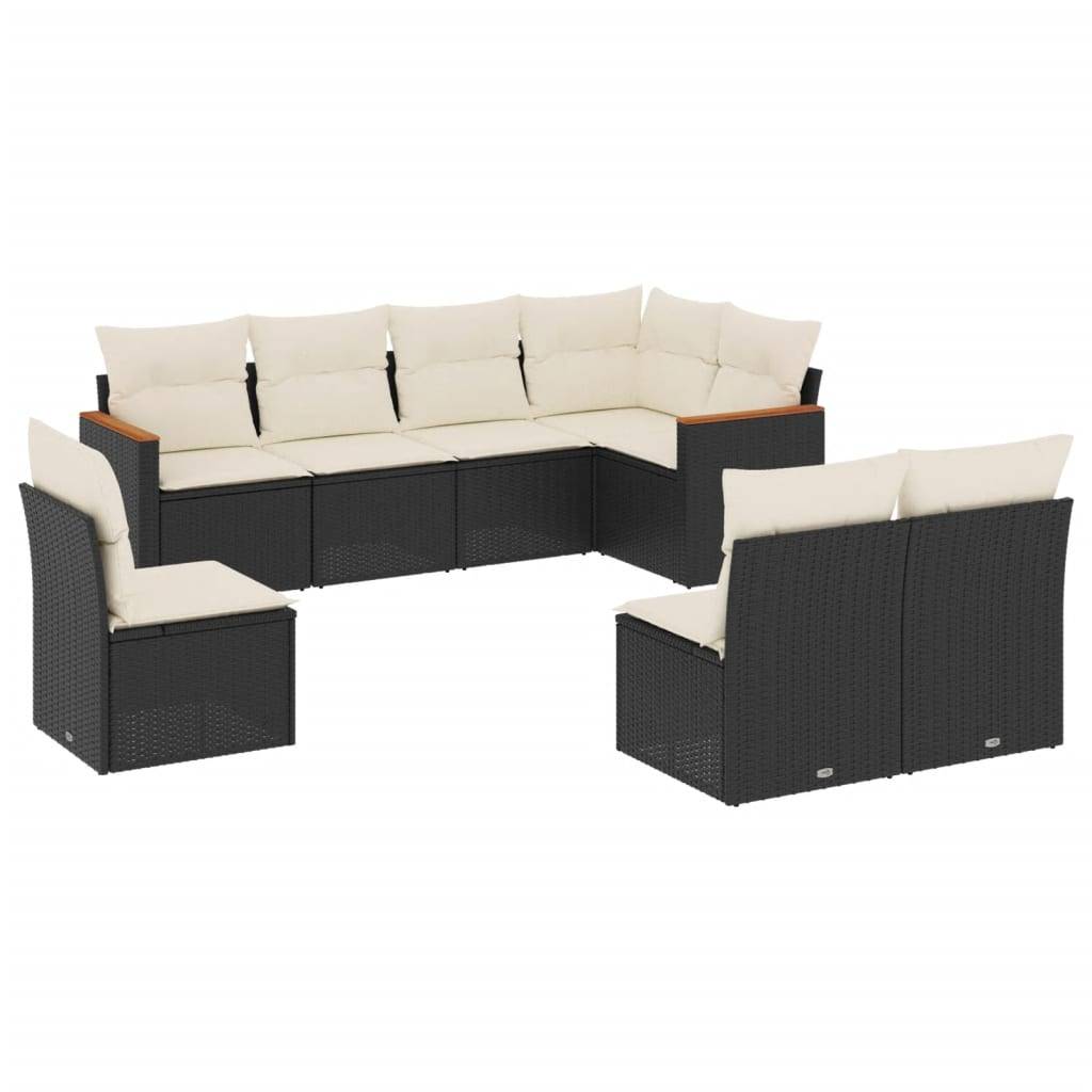 vidaXL 8-tlg. Garten-Sofagarnitur mit Kissen Schwarz Poly Rattan