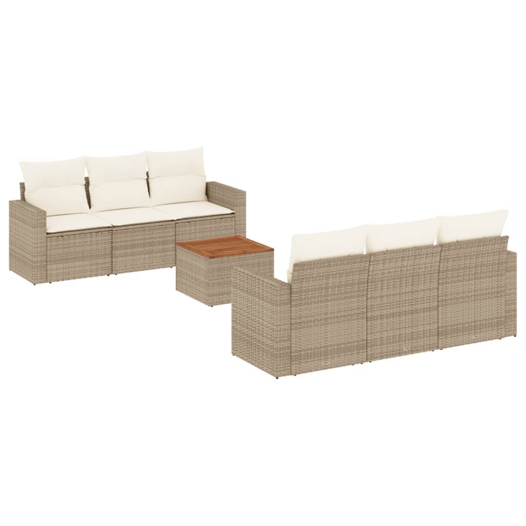 vidaXL 7-tlg. Garten-Sofagarnitur mit Kissen Beige Poly Rattan