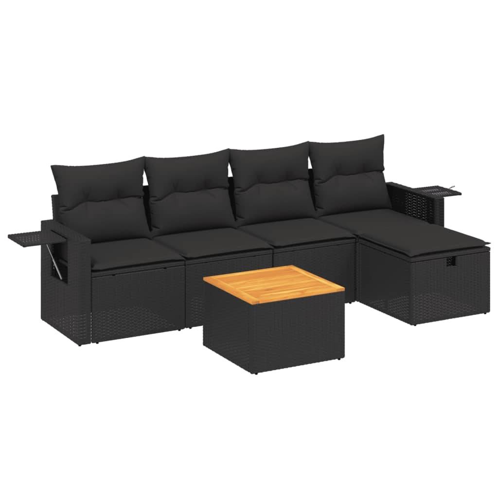 vidaXL 6-tlg. Garten-Sofagarnitur mit Kissen Schwarz Poly Rattan