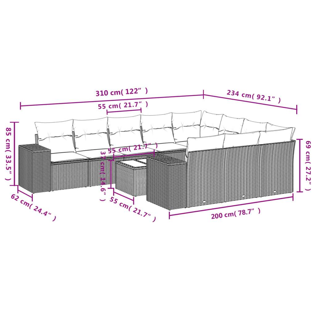 vidaXL 11-tlg. Garten-Sofagarnitur mit Kissen Beige Poly Rattan