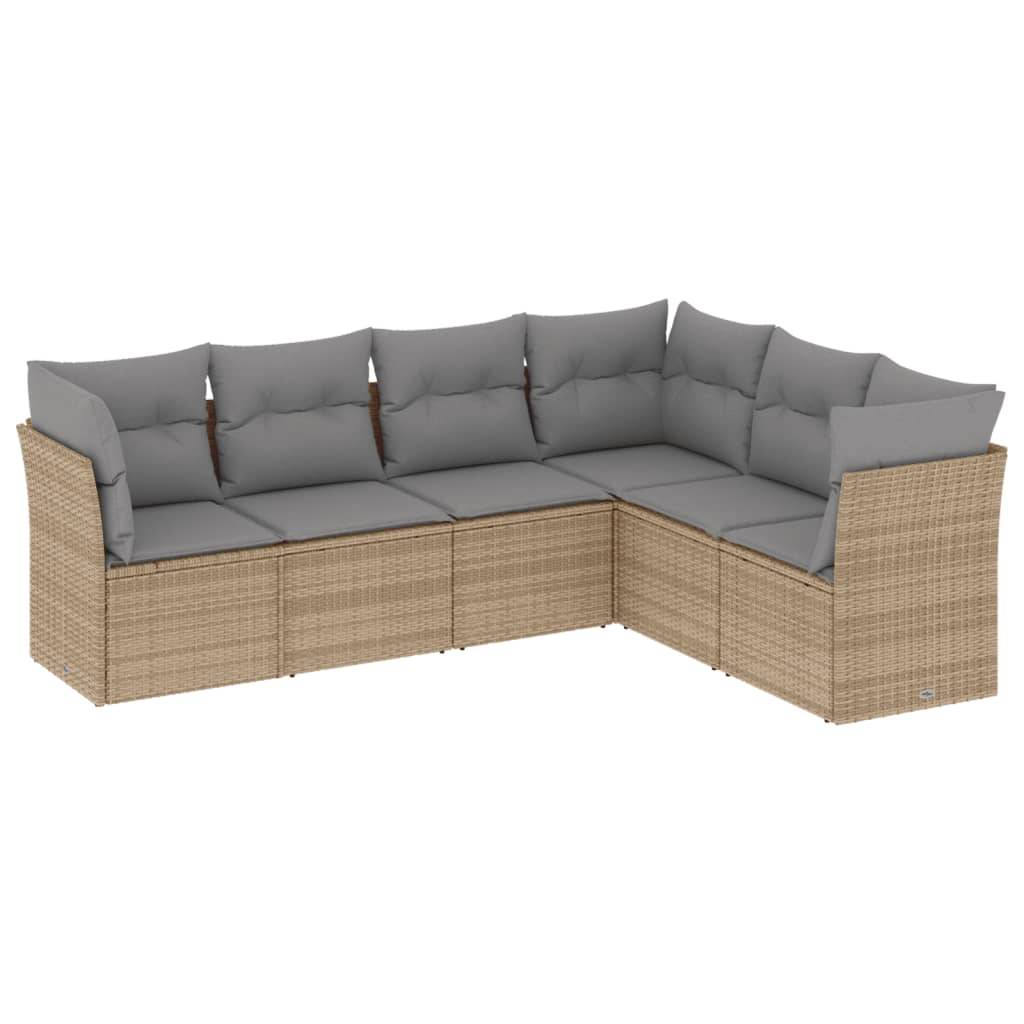 vidaXL 6-tlg. Garten-Sofagarnitur mit Kissen Beige Poly Rattan