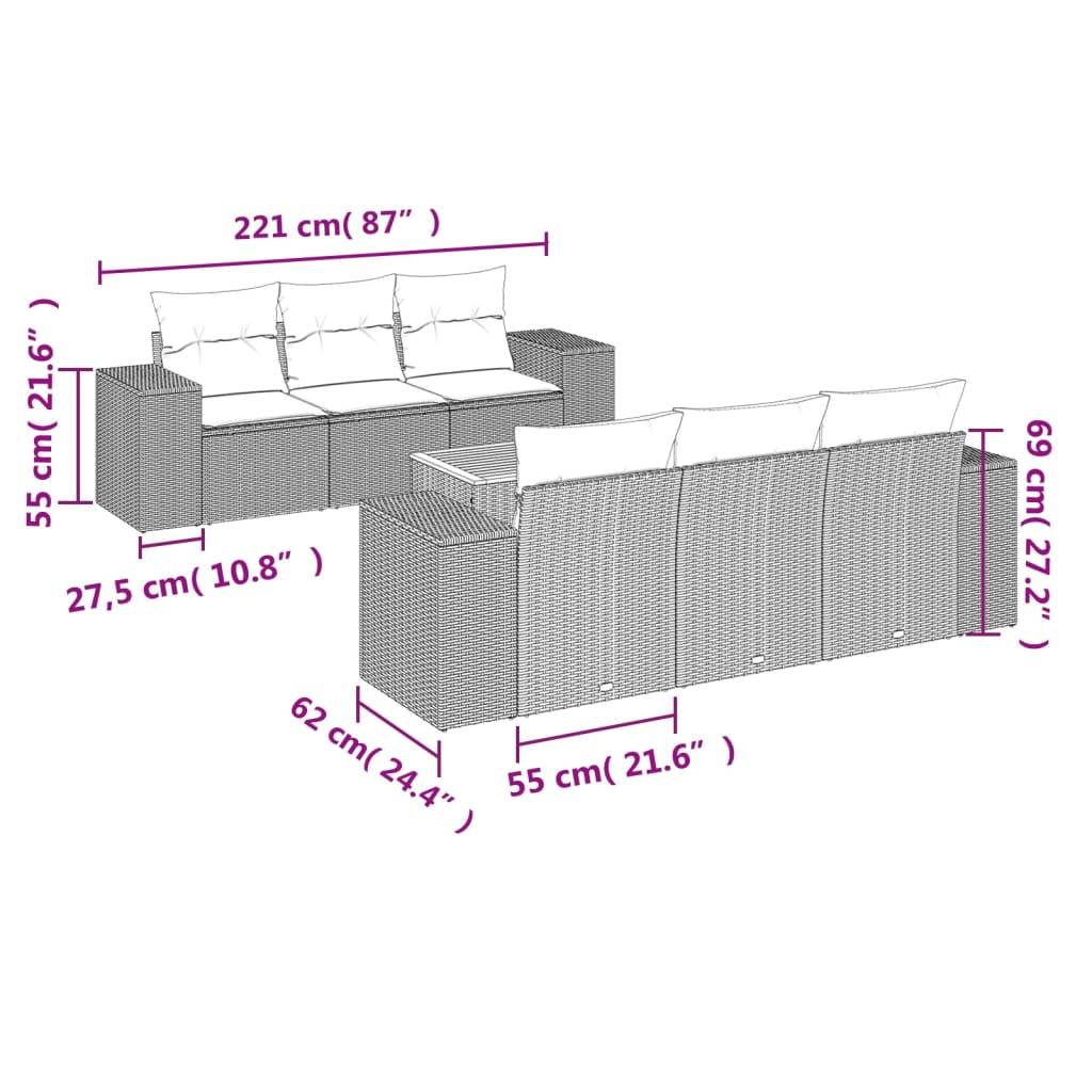 vidaXL 7-tlg. Garten-Sofagarnitur mit Kissen Grau Poly Rattan