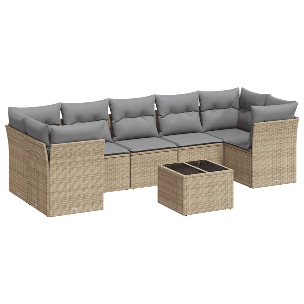 vidaXL 8-tlg. Garten-Sofagarnitur mit Kissen Beige Poly Rattan