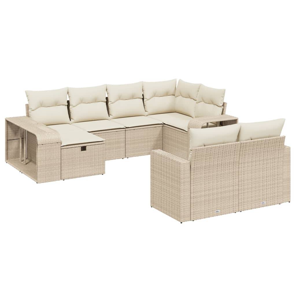 vidaXL 10-tlg. Garten-Sofagarnitur mit Kissen Beige Poly Rattan