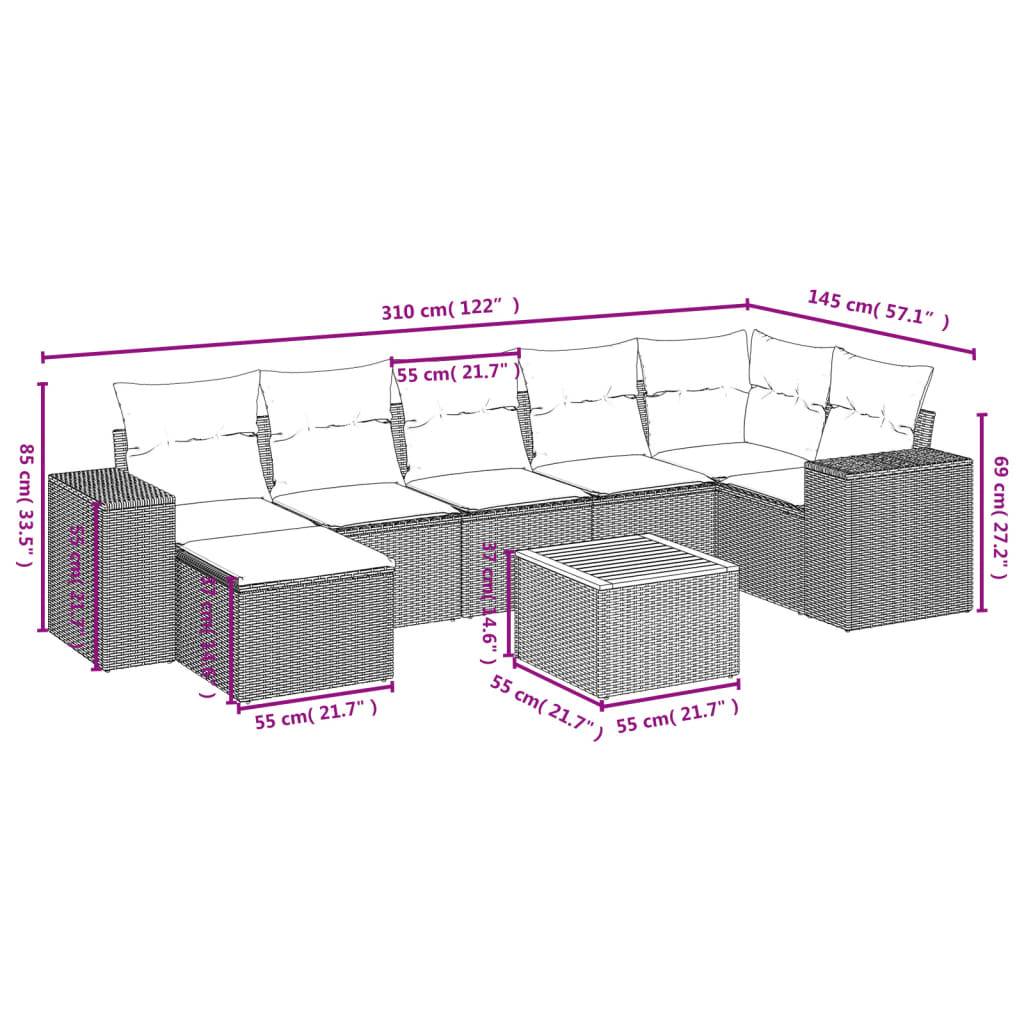 vidaXL 8-teiliges Gartensofa-Set mit Kissen, grau, Polyrattan