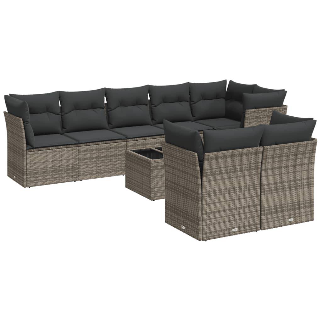 vidaXL 9-tlg. Garten-Sofagarnitur mit Kissen Grau Poly Rattan