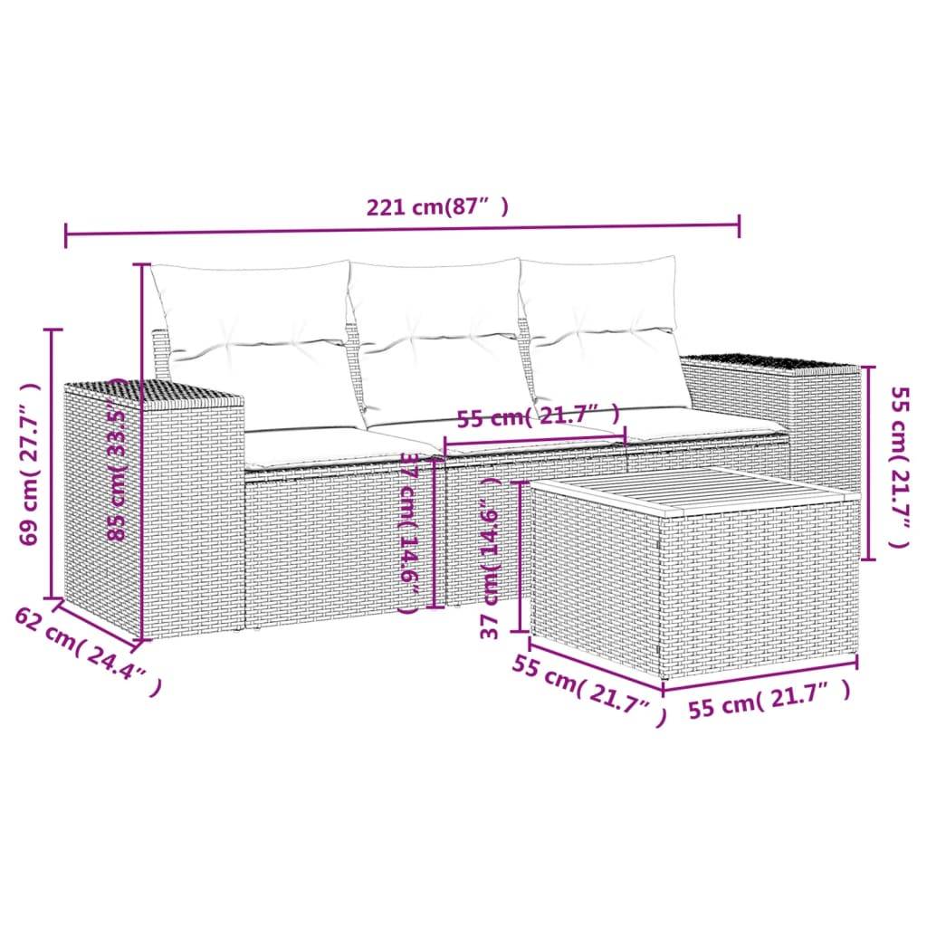 vidaXL 4-tlg. Garten-Sofagarnitur mit Kissen Beige Poly Rattan