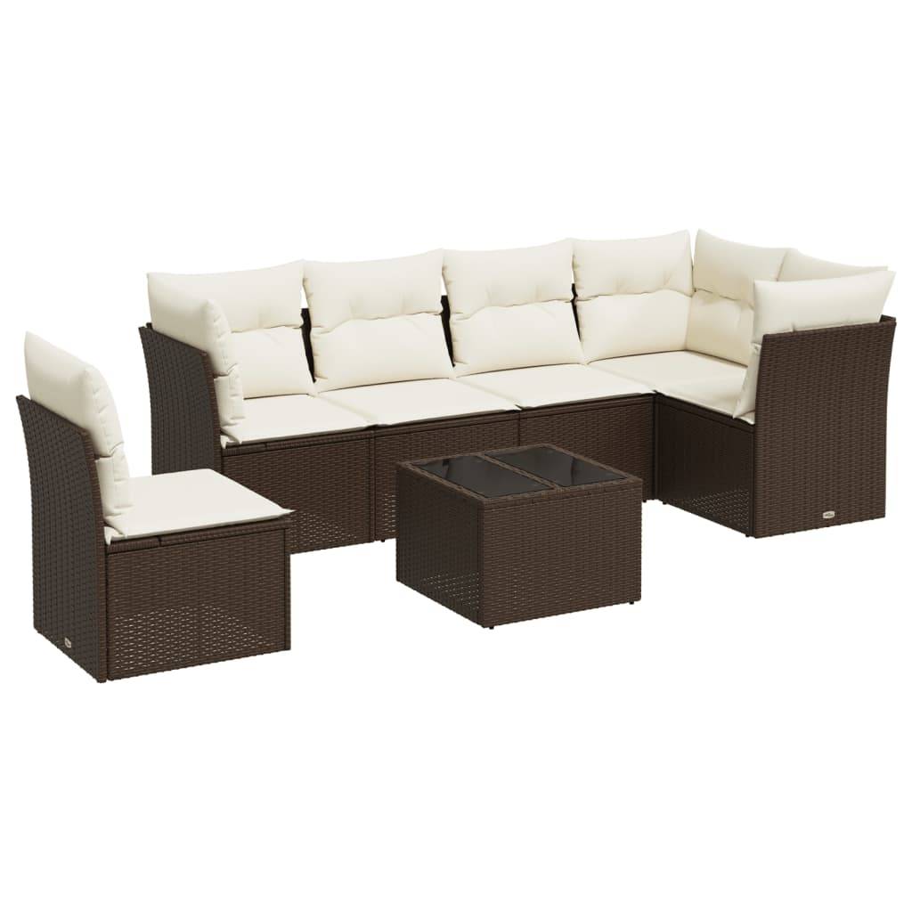 vidaXL 6-tlg. Garten-Sofagarnitur mit Kissen Braun Poly Rattan