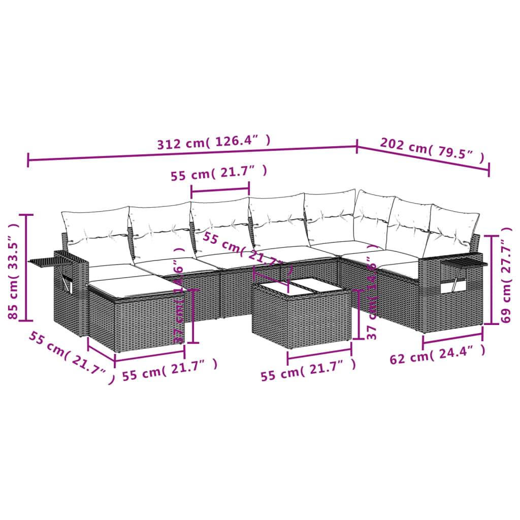 vidaXL 9-teiliges Gartensofa-Set mit Kissen, braun, Polyrattan