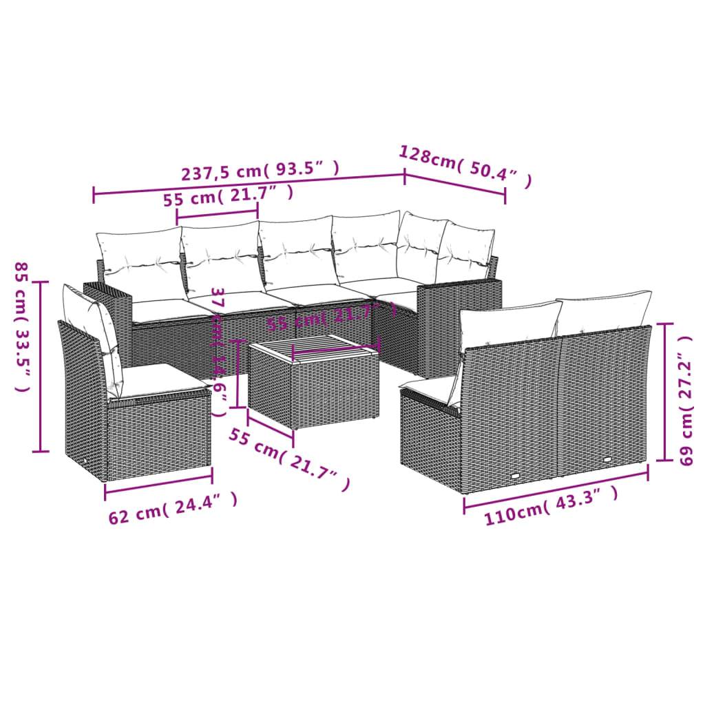 vidaXL 9-tlg. Garten-Sofagarnitur mit Kissen Schwarz Poly Rattan