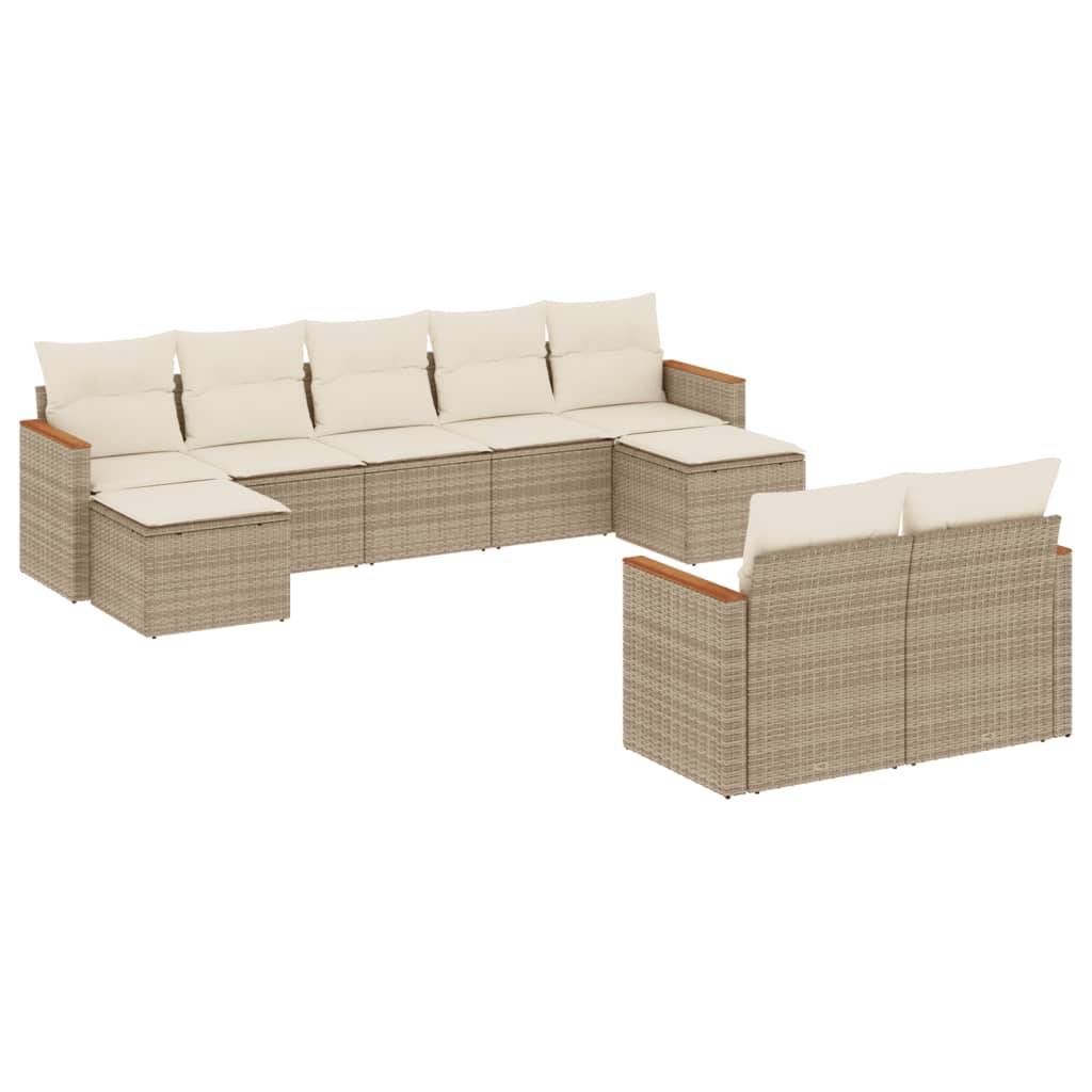 vidaXL 9-tlg. Garten-Sofagarnitur mit Kissen Beige Poly Rattan