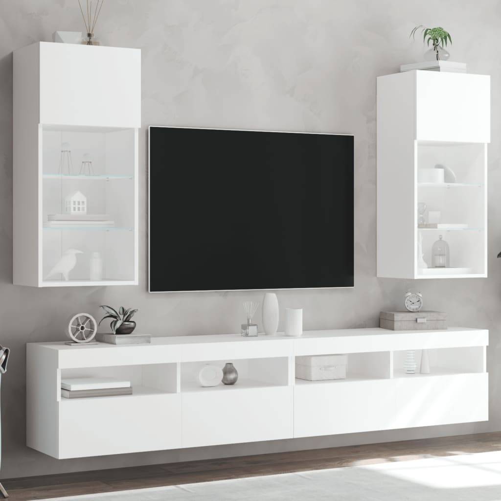 vidaXL TV-Schränke mit LED-Leuchten 2 Stk. Weiß 40,5x30x90 cm