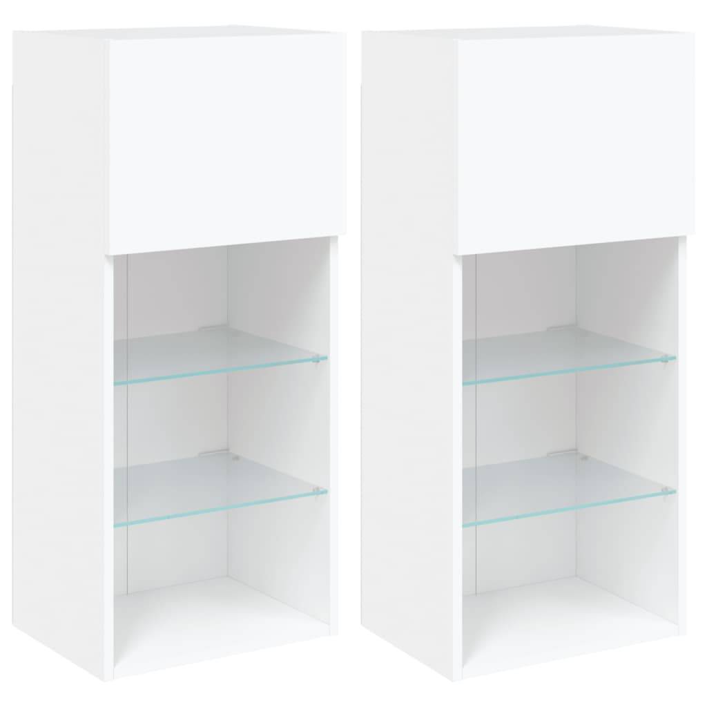 vidaXL TV-Schränke mit LED-Leuchten 2 Stk. Weiß 40,5x30x90 cm