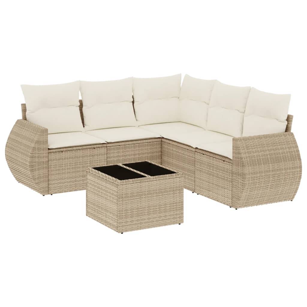 vidaXL 6-tlg. Garten-Sofagarnitur mit Kissen Beige Poly Rattan