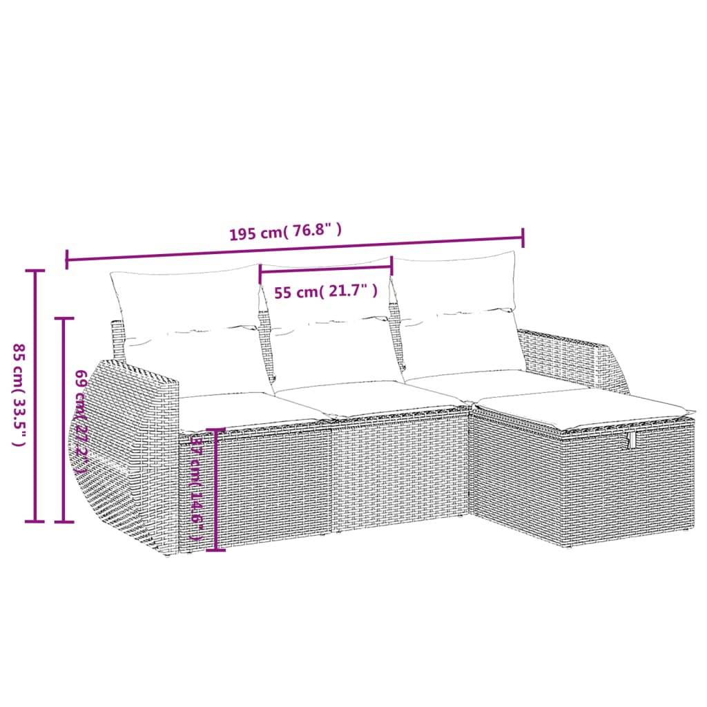 vidaXL 4-tlg. Garten-Sofagarnitur mit Kissen Beige Poly Rattan