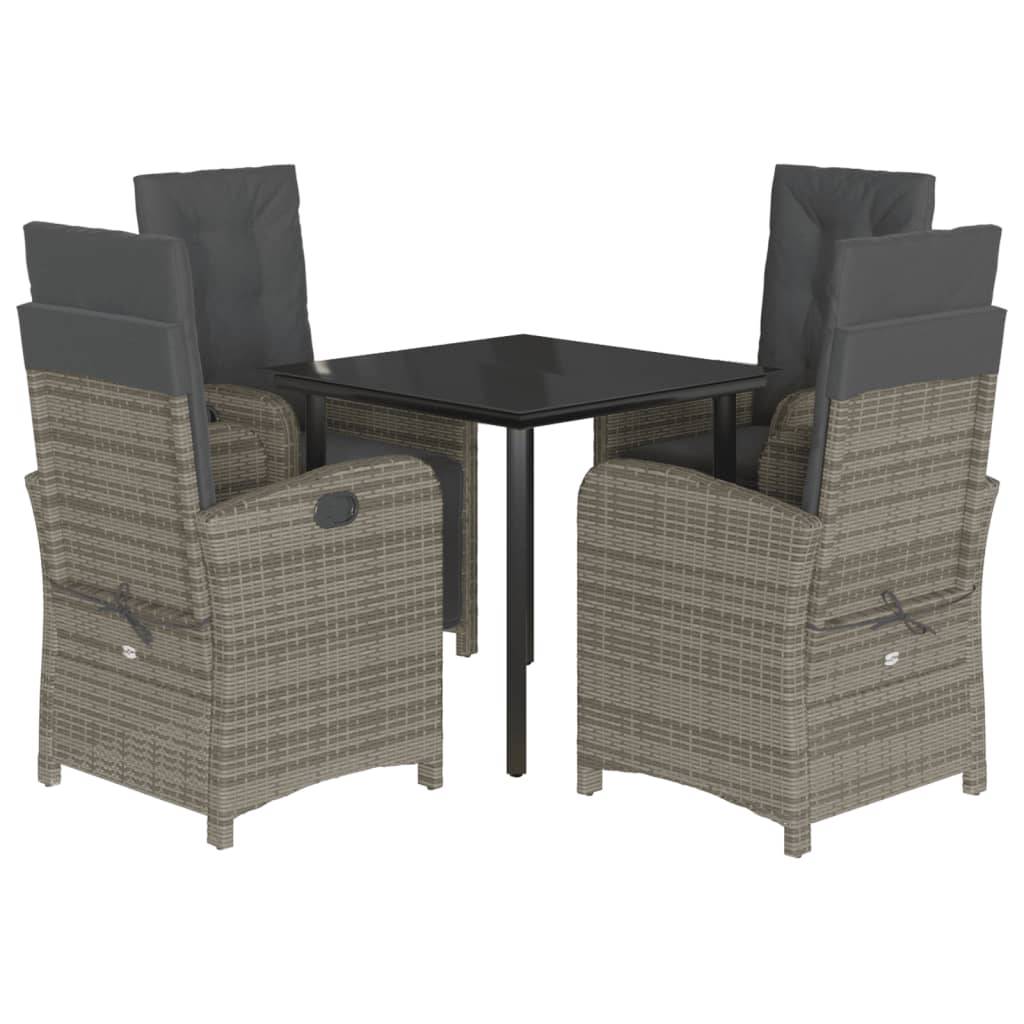 vidaXL 5-tlg. Garten-Essgruppe mit Kissen Grau Poly Rattan