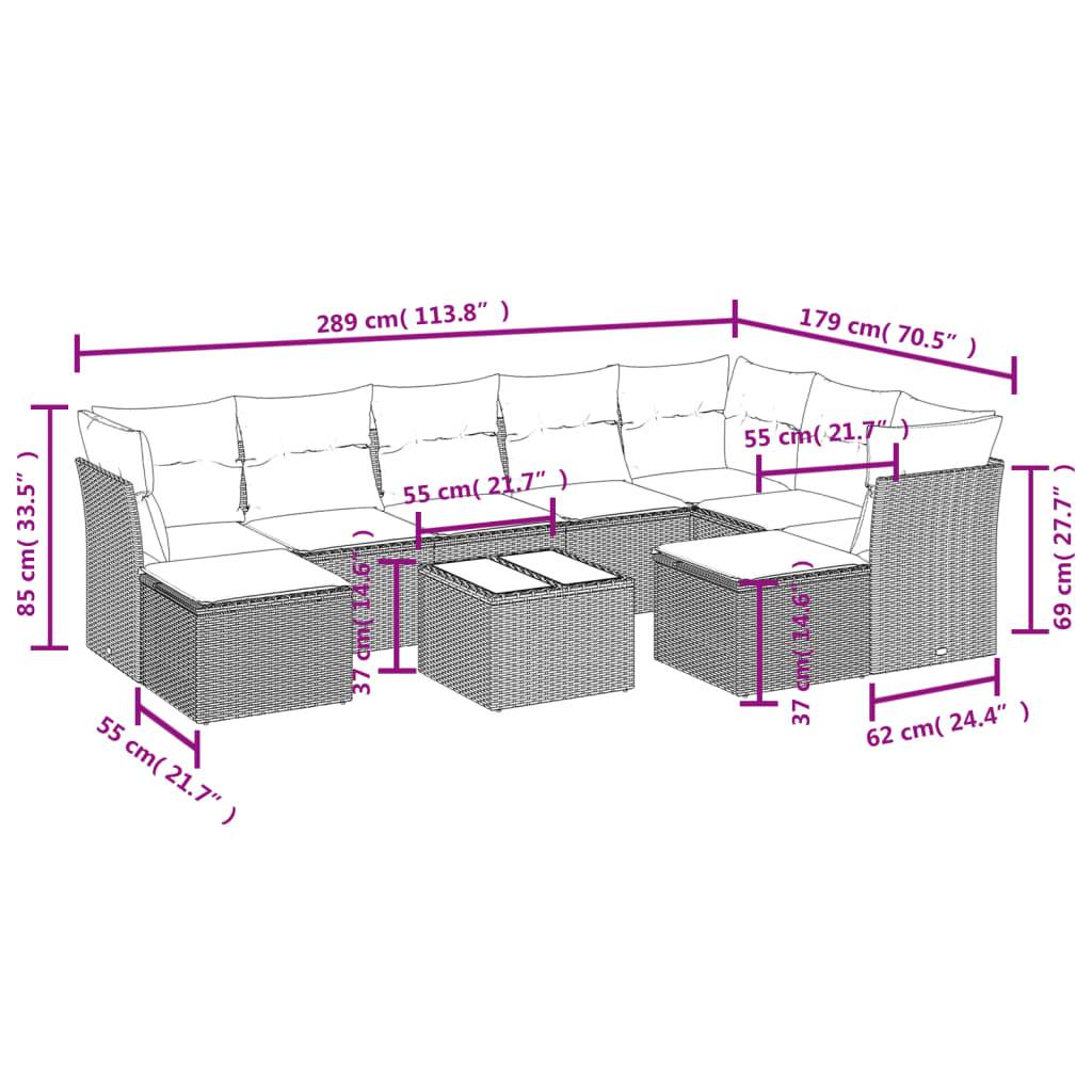 vidaXL 10-tlg. Garten-Sofagarnitur mit Kissen Braun Poly Rattan