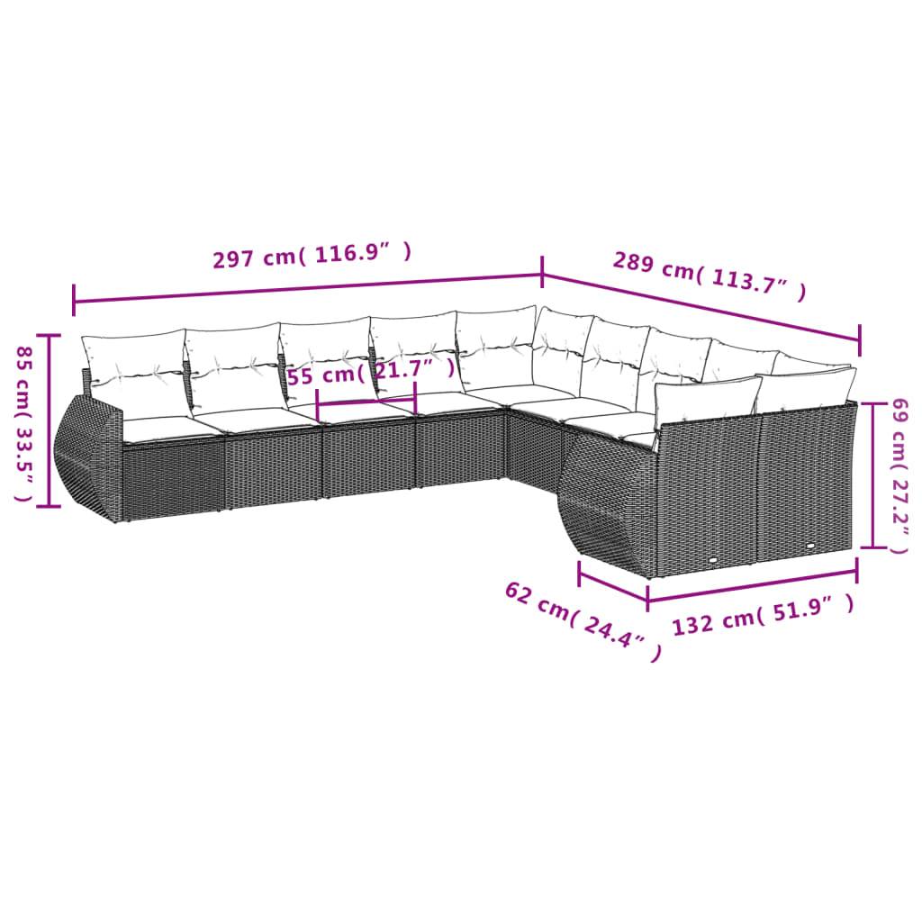 vidaXL 10-teiliges Gartensofa-Set mit Kissen, braun, Polyrattan