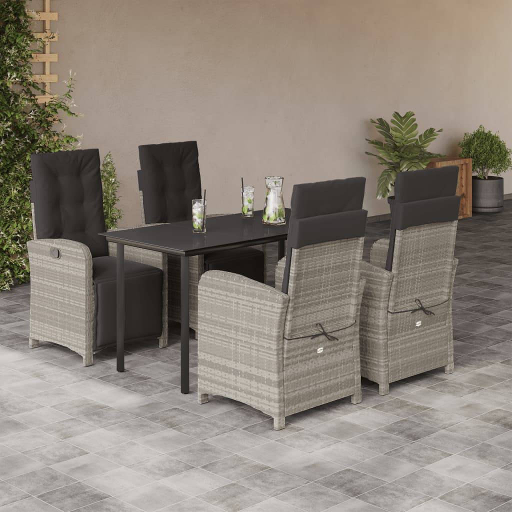 vidaXL 5-tlg. Garten-Essgruppe mit Kissen Hellgrau Poly Rattan