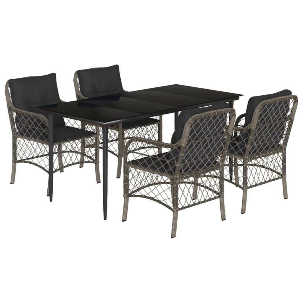 vidaXL 5-tlg. Garten-Essgruppe mit Kissen Grau Poly Rattan