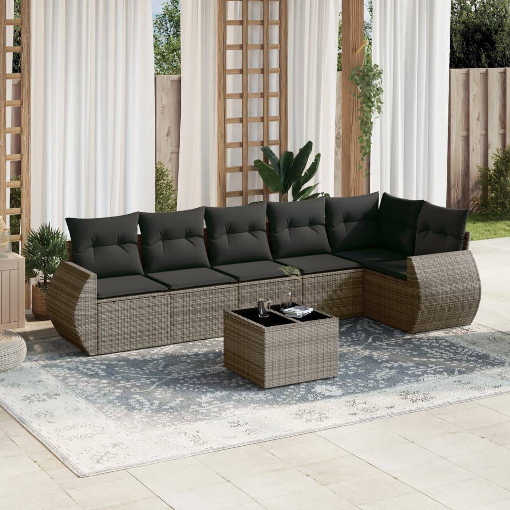 vidaXL 7-tlg. Garten-Sofagarnitur mit Kissen Grau Poly Rattan