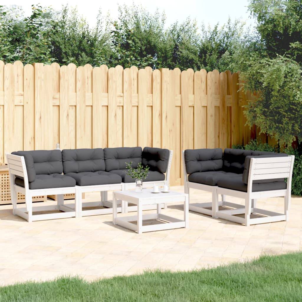 vidaXL 5-tlg. Garten-Sofagarnitur mit Kissen Weiß Massivholz Kiefer