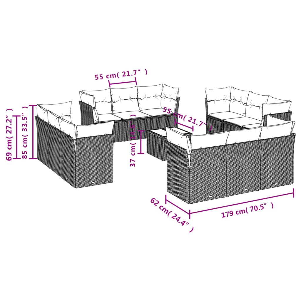 vidaXL 13-tlg. Garten-Sofagarnitur mit Kissen Braun Poly Rattan