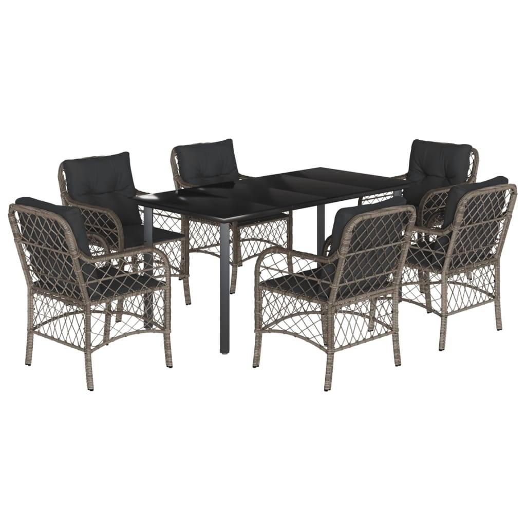vidaXL 7-tlg. Garten-Essgruppe mit Kissen Grau Poly Rattan