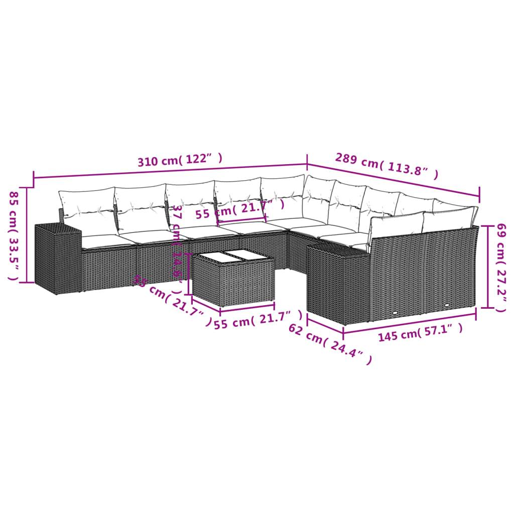 vidaXL 11-tlg. Garten-Sofagarnitur mit Kissen Braun Poly Rattan